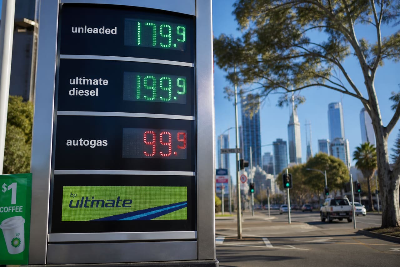 Digital Fuel Price Display Board at a Melbourne Petrol Station