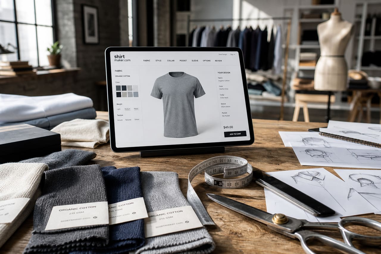 Digital Tablet Displaying Custom Shirt Design Software in Studio