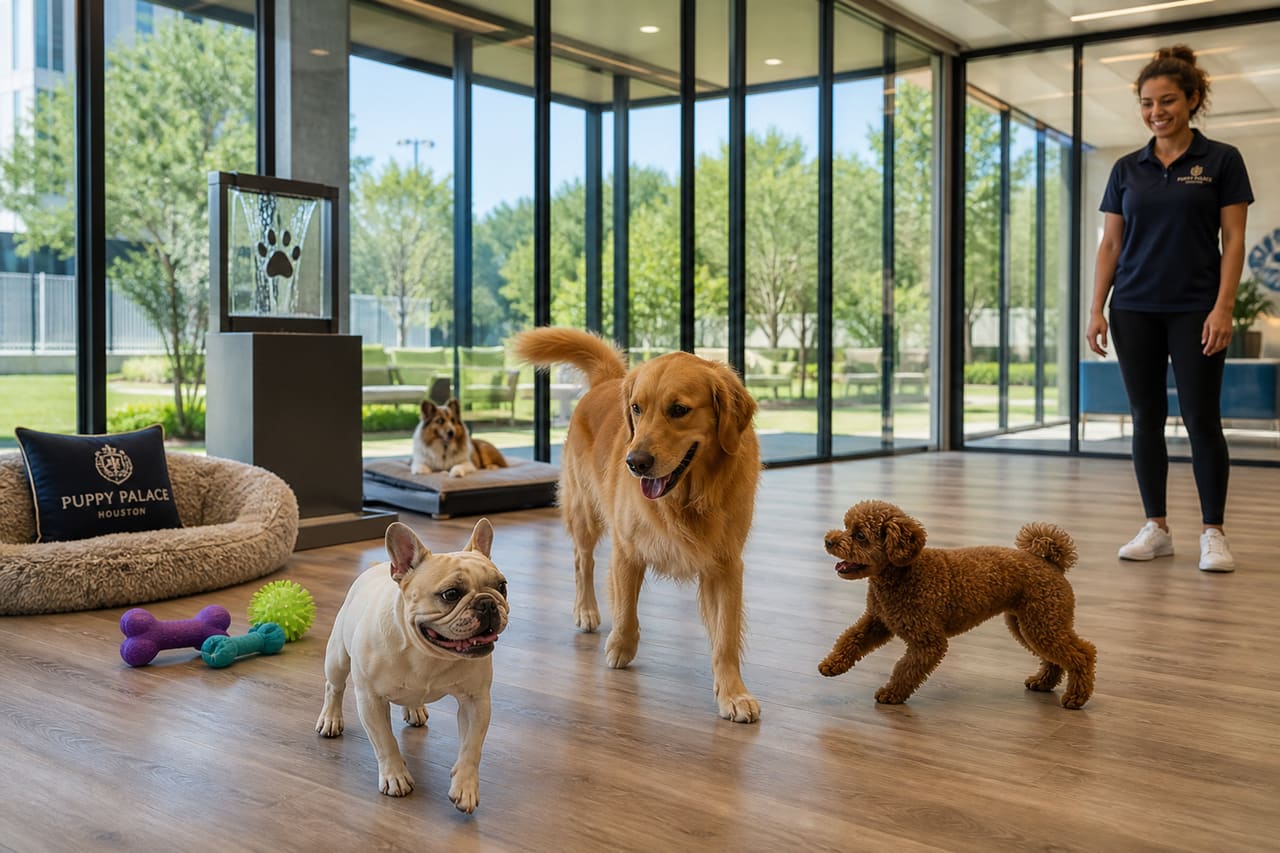 Happy Dogs Playing in a Luxury Pet Resort