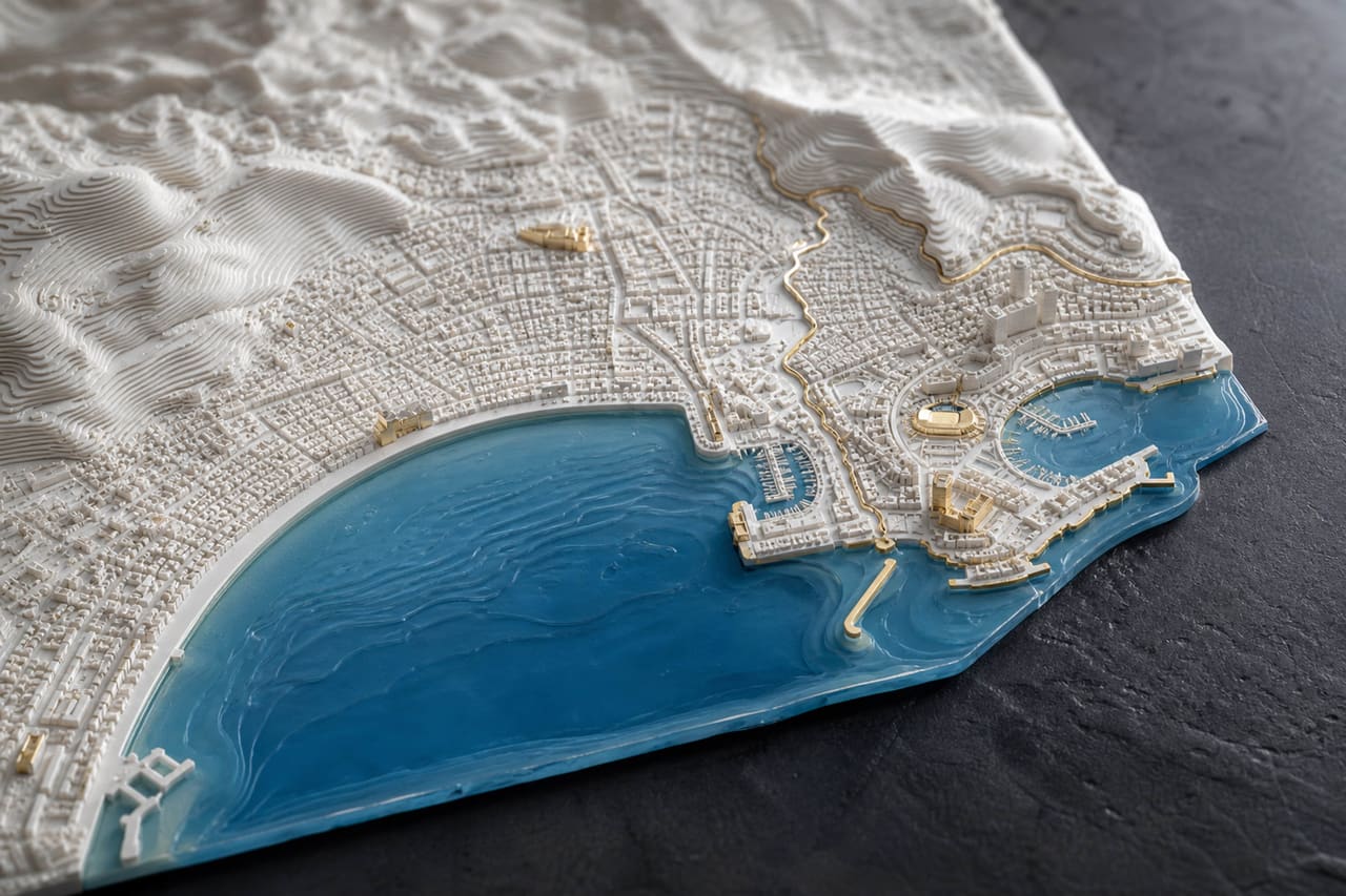 3D Relief Model of Nice and Monaco Coastal Map