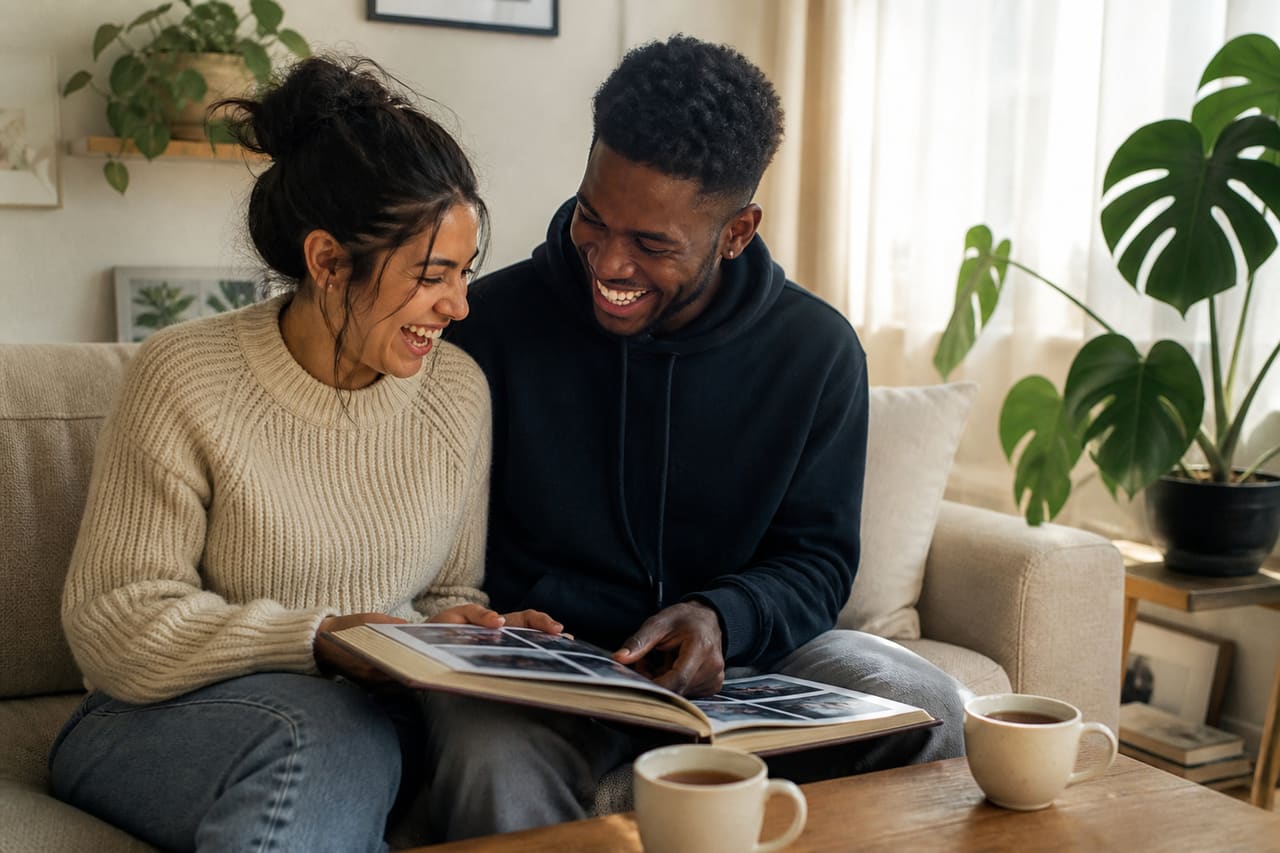 Happy Couple Sharing a Moment on a Living Room Sofa