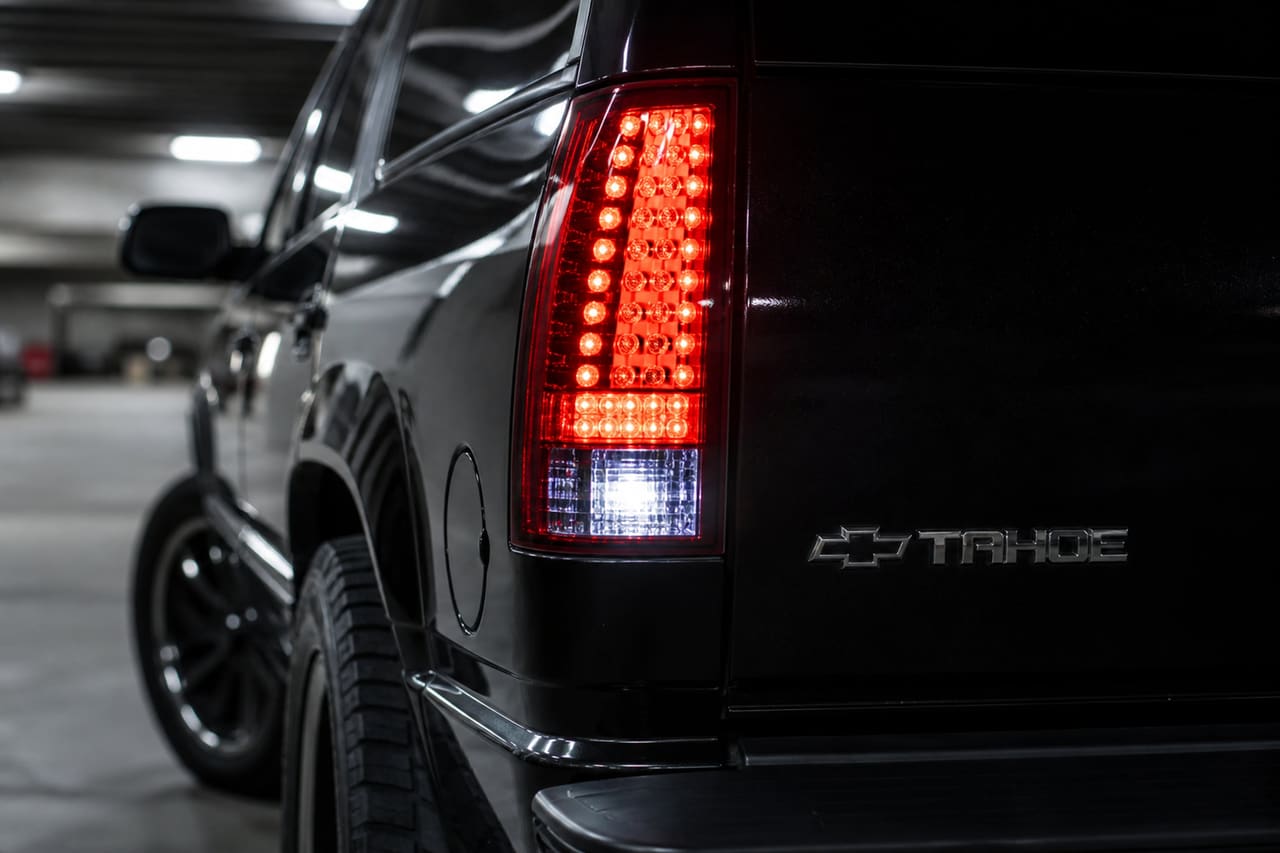 Modern LED Tail Lights Installed on a Black 1998 Tahoe