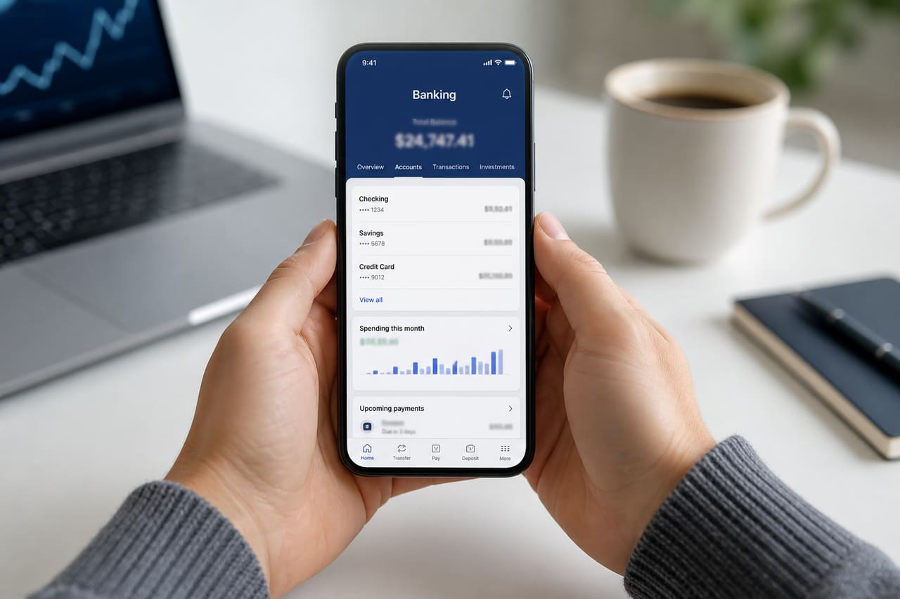 Person Viewing Credit Union Account Details on a Smartphone
