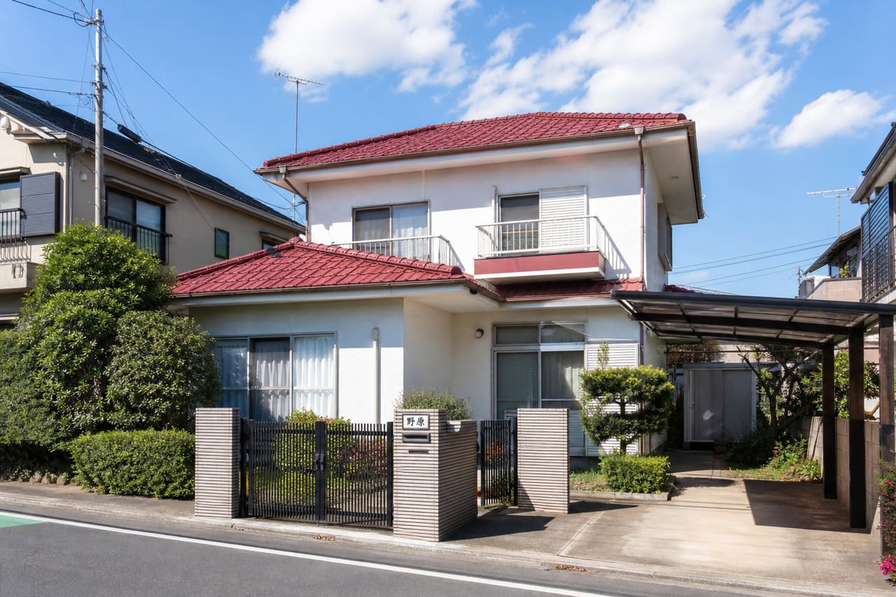 Traditional Japanese Suburban Home with Red Tiled Roof