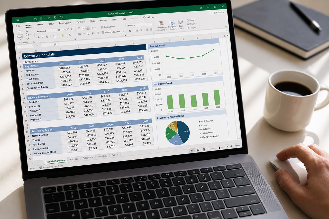 Business Analyst Reviewing Data Analysis Spreadsheets on Laptop Screen