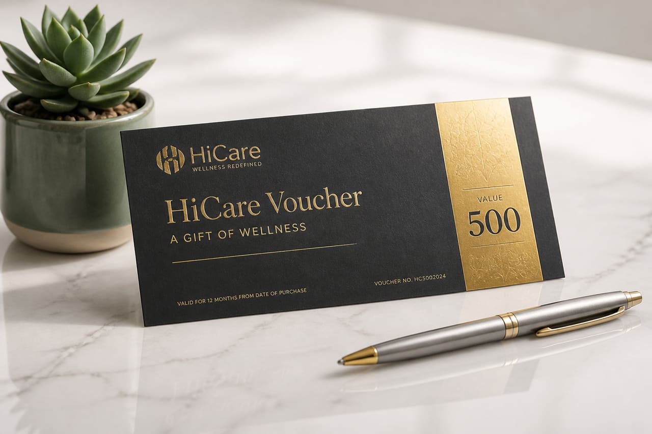 Hicare Voucher 500 Gift Card on Marble Surface