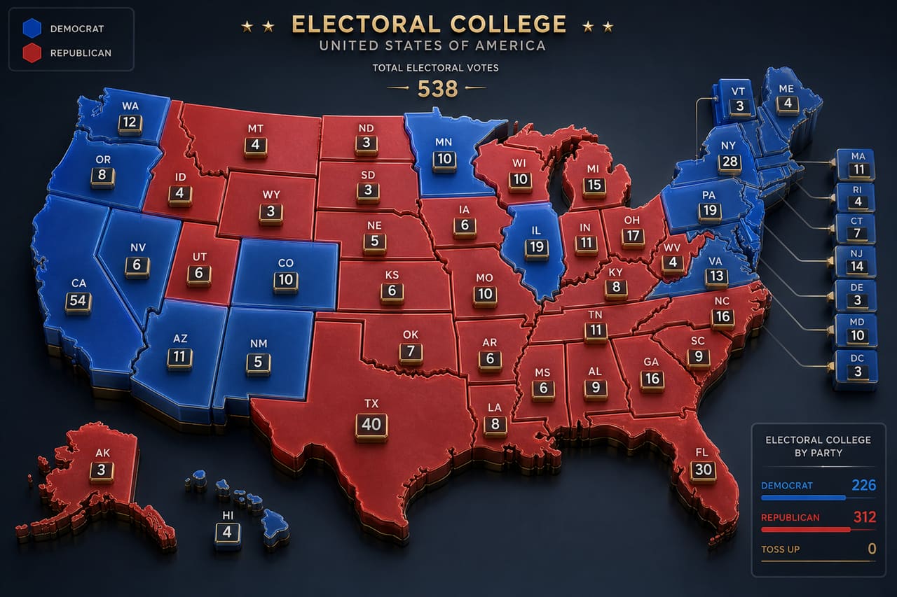 Three-Dimensional Data Visualization Map of United States Electoral College Votes
