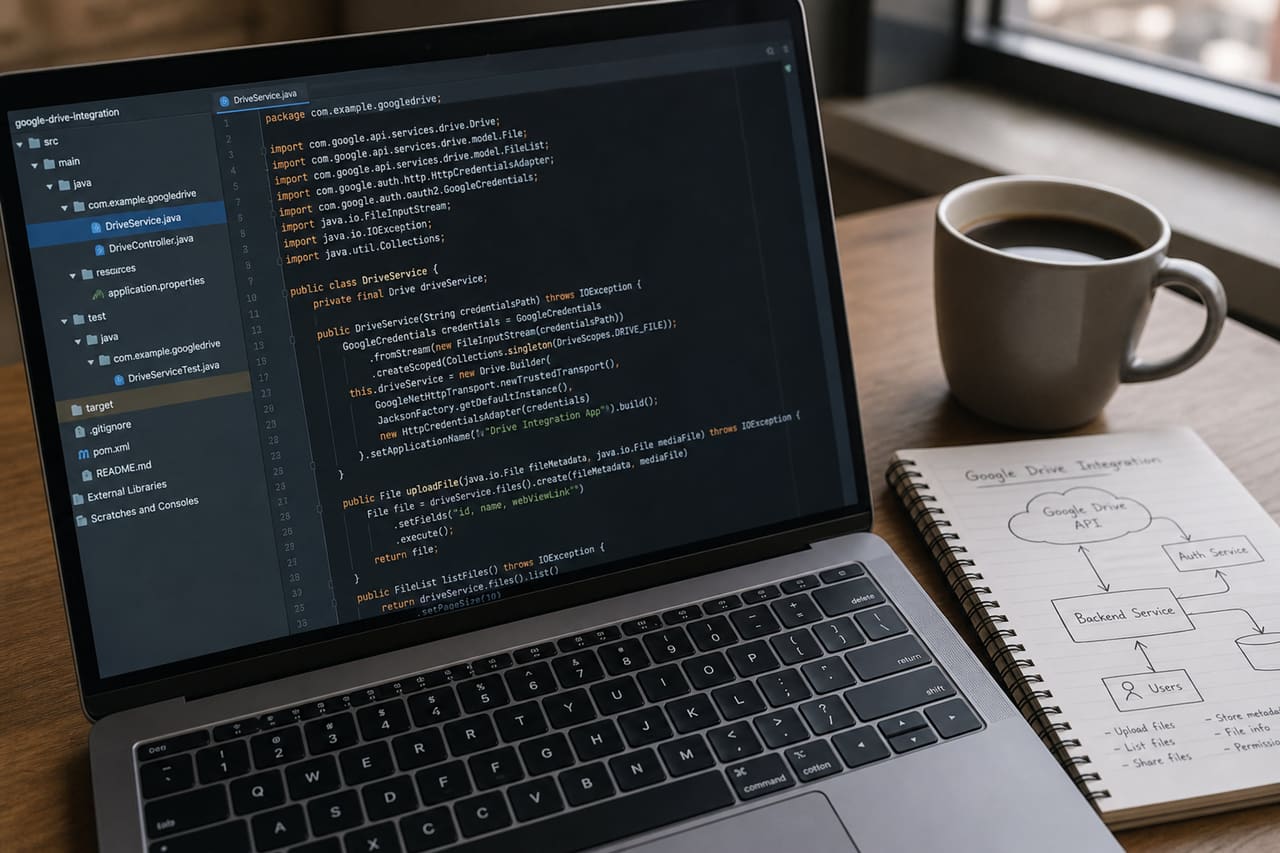 Java Code for Google Drive API on Laptop Screen