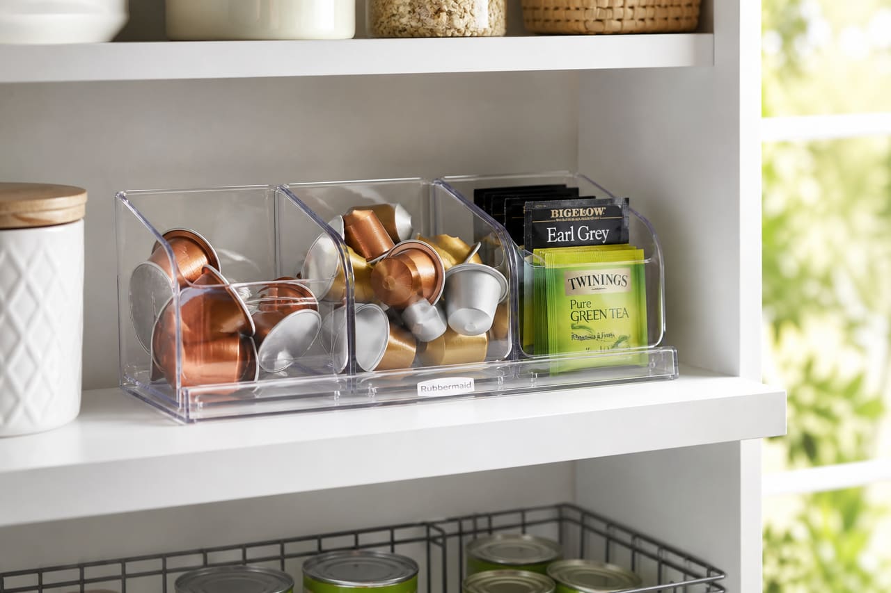 Rubbermaid Deluxe Cup Holder Organizer in a Tidy Pantry