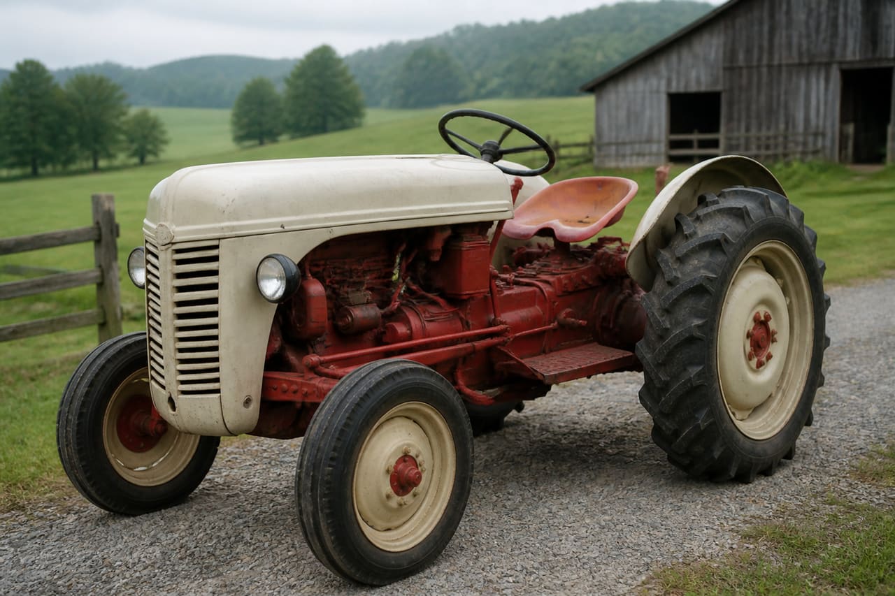 Vintage Yanmar Tractor Ym2000 Parked Near a Farm Barn