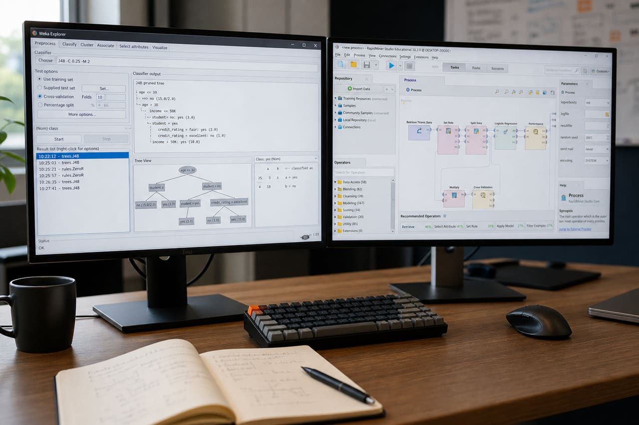 Data Mining Software Comparison on Dual Computer Monitors
